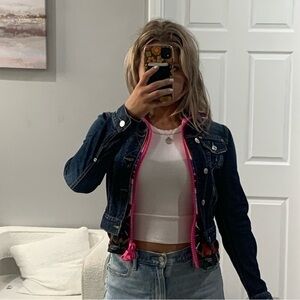 DSquared2 Denim Jacket Cropped Floral Scuba Lining